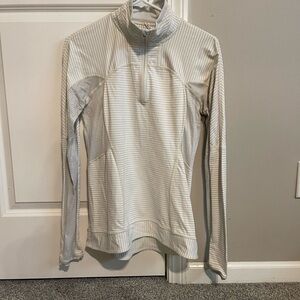Lululemon Athletica White and Gray Striped Top